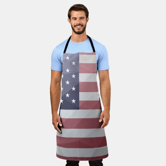 米国国旗の赤白青アメリカ幾何学的メッシュ エプロン (着用した状態)