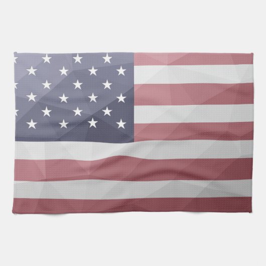 米国国旗の赤白青アメリカ幾何学的メッシュ キッチンタオル (横)
