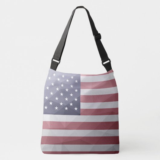 米国国旗の赤白青アメリカ幾何学的メッシュ クロスボディバッグ (正面)