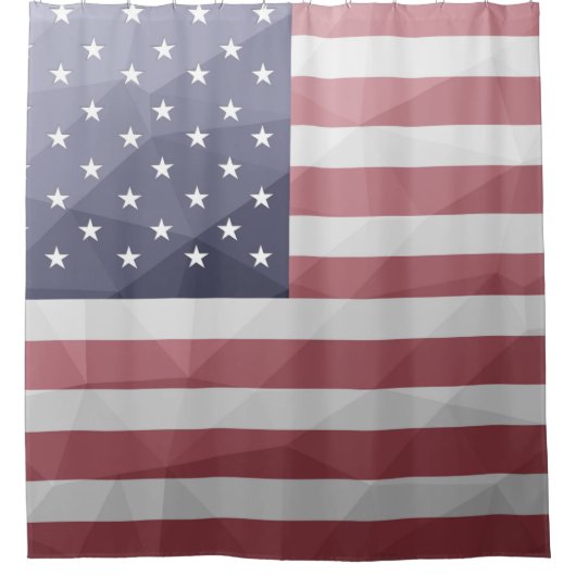 米国国旗の赤白青アメリカ幾何学的メッシュ シャワーカーテン (正面)