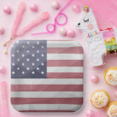 米国国旗の赤白青アメリカ幾何学的メッシュ ペーパープレート (パーティー)