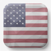 米国国旗の赤白青アメリカ幾何学的メッシュ ペーパープレート (正面)