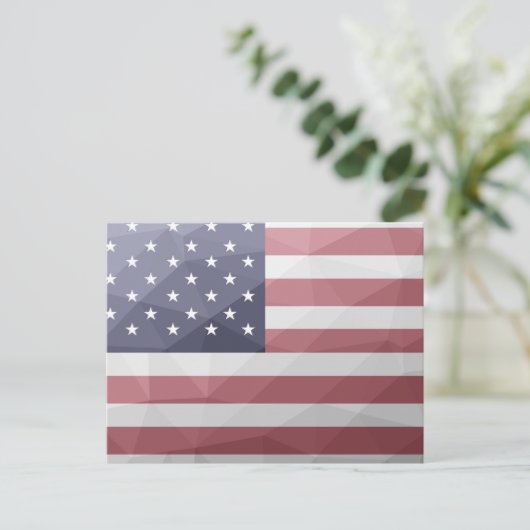 米国国旗の赤白青アメリカ幾何学的メッシュ ポストカード (スタンド正面)