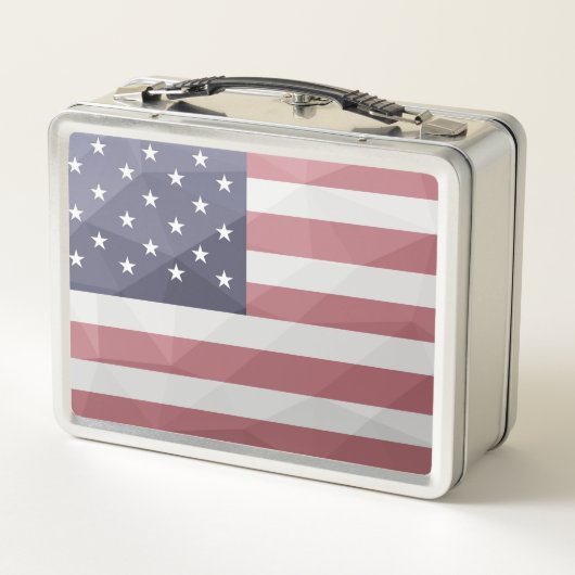 米国国旗の赤白青アメリカ幾何学的メッシュ メタルランチボックス (裏面)