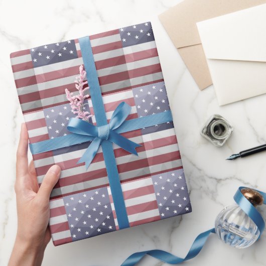 米国国旗の赤白青アメリカ幾何学的メッシュ ラッピングペーパー (ギフト)