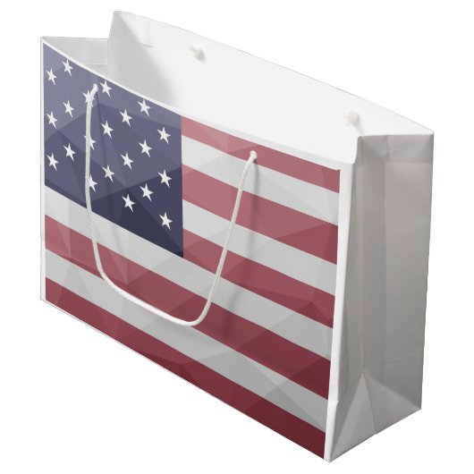 米国国旗の赤白青アメリカ幾何学的メッシュ ラージペーパーバッグ (正面アングル)