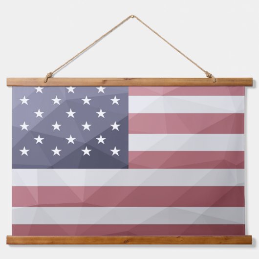 米国国旗の赤白青アメリカ幾何学的メッシュ 吊り下げ型タペストリー (正面)
