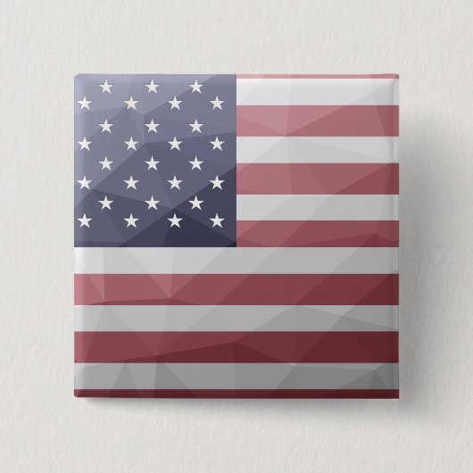 米国国旗の赤白青アメリカ幾何学的メッシュ 缶バッジ (正面)