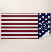 米国国旗の赤白青ストライプ国旗 ビーチタオル (正面)