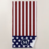 米国国旗の赤白青ストライプ国旗 ビーチタオル (正面)