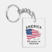 米国国旗の赤白青ストライプ星のパターン キーホルダー (正面左)