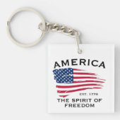 米国国旗の赤白青ストライプ星のパターン キーホルダー (正面)