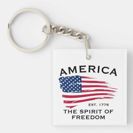 米国国旗の赤白青ストライプ星のパターン キーホルダー (正面)