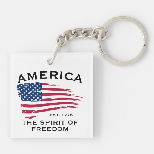 米国国旗の赤白青ストライプ星のパターン キーホルダー (裏面)