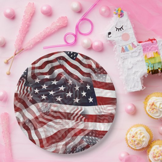 米国国旗の赤白青ストライプ星のパターン ペーパープレート (パーティー)