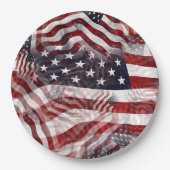 米国国旗の赤白青ストライプ星のパターン ペーパープレート (正面)