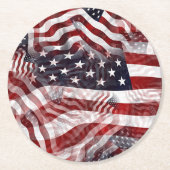 米国国旗の赤白青ストライプ星のパターン ラウンドペーパーコースター (正面)