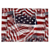 米国国旗の赤白青ストライプ星のパターン ラージペーパーバッグ (裏面)