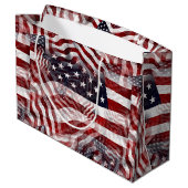 米国国旗の赤白青ストライプ星のパターン ラージペーパーバッグ (裏面アングル)