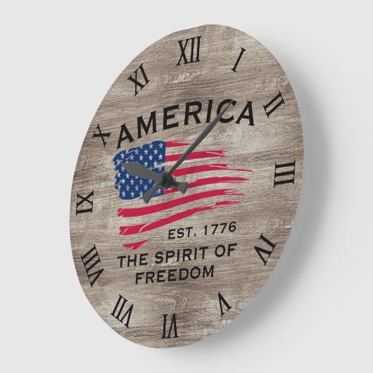 米国国旗の赤白青ストライプ星のパターン ラージ壁時計 (傾斜)