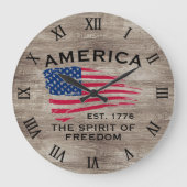 米国国旗の赤白青ストライプ星のパターン ラージ壁時計 (正面)