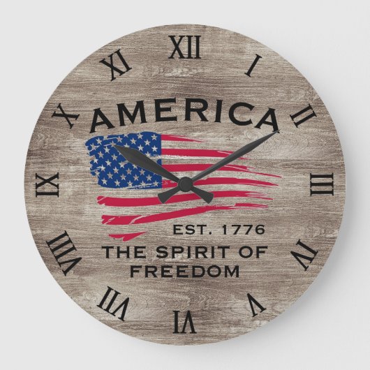 米国国旗の赤白青ストライプ星のパターン ラージ壁時計 (正面)