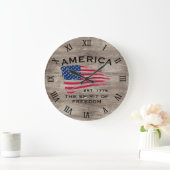 米国国旗の赤白青ストライプ星のパターン ラージ壁時計 (ホーム)