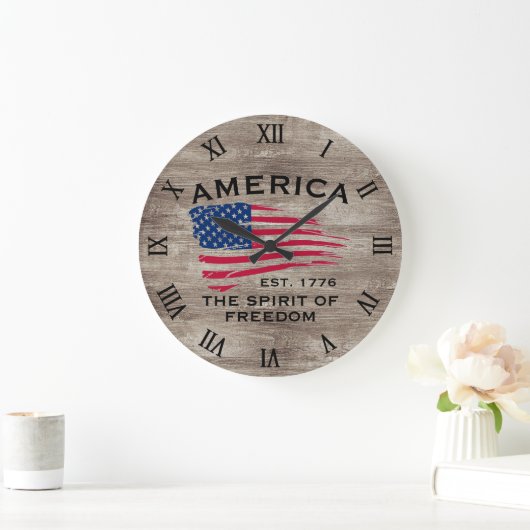 米国国旗の赤白青ストライプ星のパターン ラージ壁時計 (ホーム)