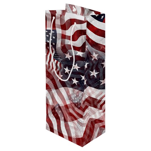 米国国旗の赤白青ストライプ星のパターン ワインギフトバッグ (裏面アングル)