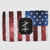 米国国旗の赤白青スパークルグリッターモノグラム ゴルフタオル (横)