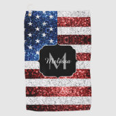 米国国旗の赤白青スパークルグリッターモノグラム ゴルフタオル (正面)