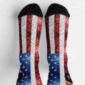 米国国旗の赤白青スパークルグリッターモノグラム ソックス (上部)