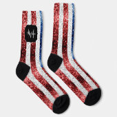 米国国旗の赤白青スパークルグリッターモノグラム ソックス (右)