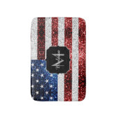 米国国旗の赤白青スパークルグリッターモノグラム バスマット (正面縦)