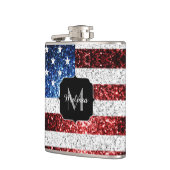 米国国旗の赤白青スパークルグリッターモノグラム フラスク (左)