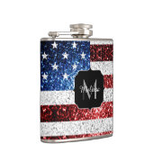 米国国旗の赤白青スパークルグリッターモノグラム フラスク (右)