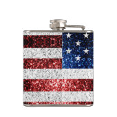 米国国旗の赤白青スパークルグリッターモノグラム フラスク (裏面)