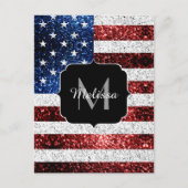 米国国旗の赤白青スパークルグリッターモノグラム ポストカード (正面)