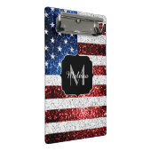 米国国旗の赤白青スパークルグリッターモノグラム ミニクリップボード (アングル)