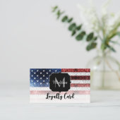 米国国旗の赤白青スパークルグリッターモノグラム ロイヤリティカード (スタンド正面)