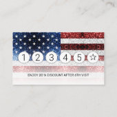 米国国旗の赤白青スパークルグリッターモノグラム ロイヤリティカード (裏面)