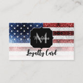 米国国旗の赤白青スパークルグリッターモノグラム ロイヤリティカード (正面)