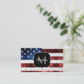 米国国旗の赤白青スパークルグリッターモノグラム 名刺 (スタンド正面)