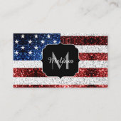 米国国旗の赤白青スパークルグリッターモノグラム 名刺 (正面)