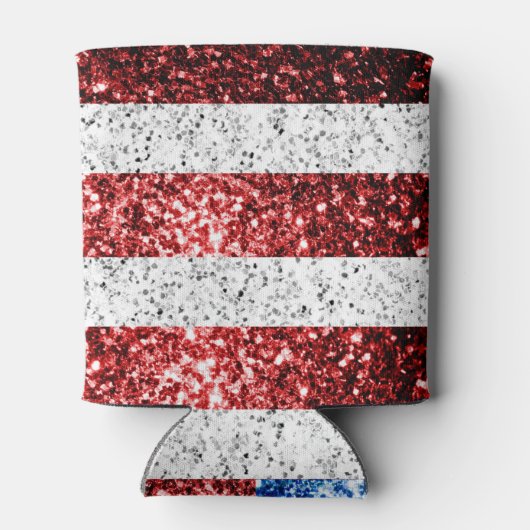 米国国旗の赤白青スパークルグリッターモノグラム 缶クーラー (裏面)