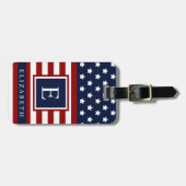 米国国旗の赤白青色ブロック ラゲッジタグ (正面横)