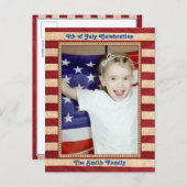 米国国旗の赤白青7月4日BBQパーティー インビテーションポストカード (正面/裏面)