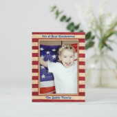 米国国旗の赤白青7月4日BBQパーティー インビテーションポストカード (スタンド正面)
