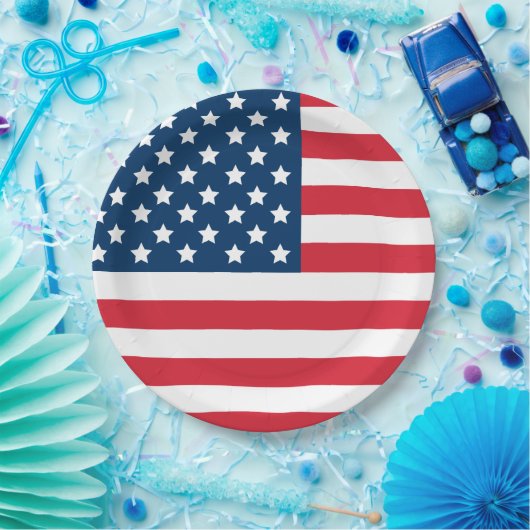 米国国旗の赤白青USA星・ストライプ ペーパープレート (パーティー)