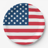 米国国旗の赤白青USA星・ストライプ ペーパープレート (正面)